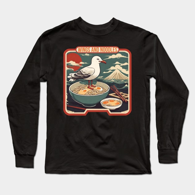 Seagull eat ramen Long Sleeve T-Shirt by Ilustradamus
